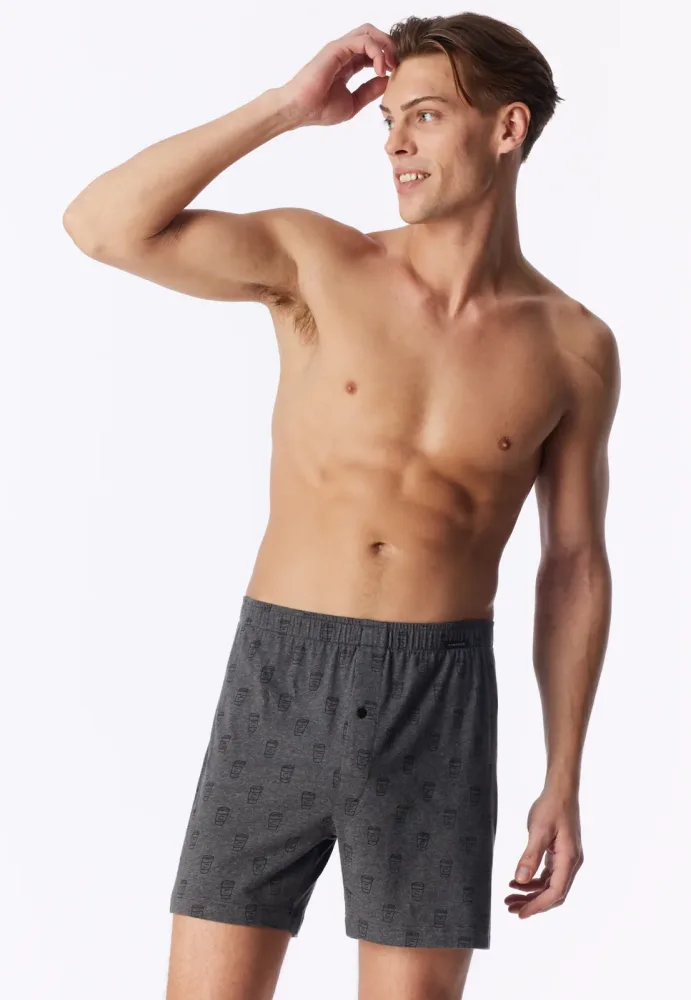 Schiesser Boxershorts mit Knopfleiste 2er-Pack Grau/Blau gemustert - Boxershorts Multipack für Herren, Größe S, 95 % Baumwolle, 5 % Elasthan