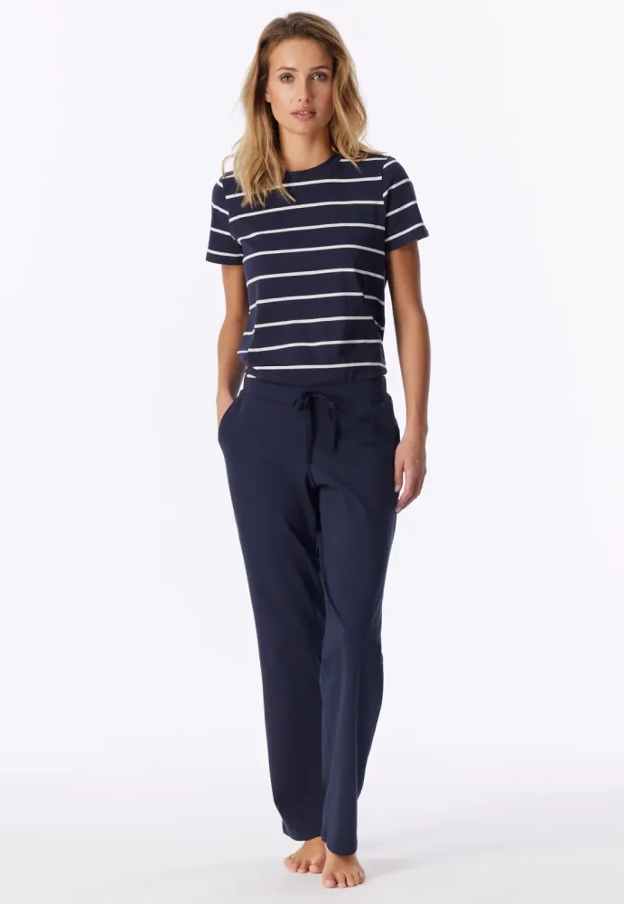 Schiesser Hose Dunkelblau - Mix+Relax für Damen, Größe L, 95 % Baumwolle, 5 % Elasthan
