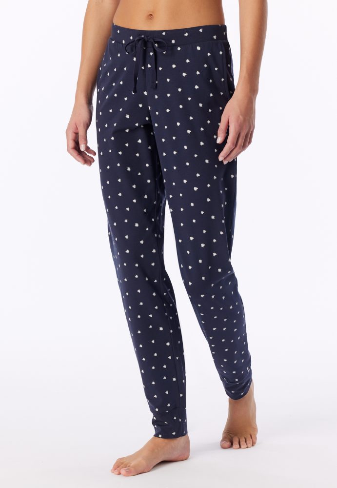 Schiesser Hose mit Bündchen Dunkelblau/Weiss gemustert - Mix+Relax für Damen, Größe XS, 95 % Baumwolle, 5 % Elasthan