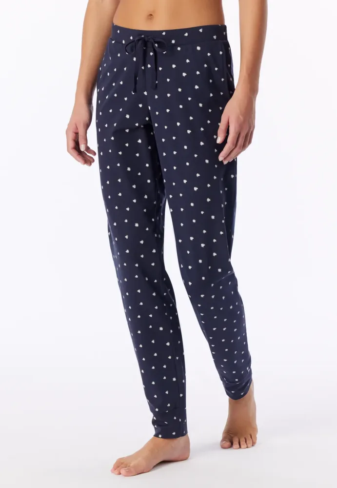Schiesser Hose mit Bündchen Dunkelblau/Weiss gemustert - Mix+Relax für Damen, Größe L, 95 % Baumwolle, 5 % Elasthan