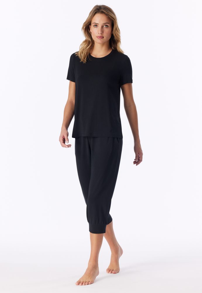 Schiesser T-Shirt Schwarz -  Mix+Relax für Damen, Größe M, 95 % Modal, 5 % Elasthan