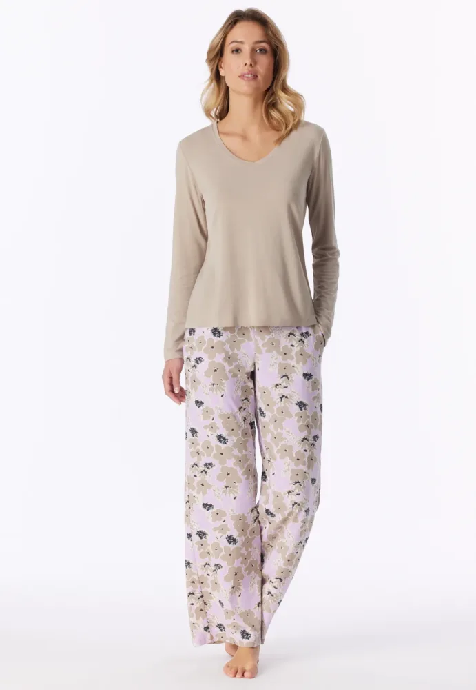 Schiesser Shirt V-Ausschnitt Beige - Mix+Relax für Damen, Größe M, 95 % Modal, 5 % Elasthan