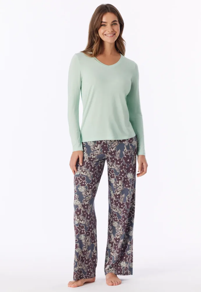 Schiesser Shirt V-Ausschnitt Mint - Mix+Relax für Damen, Größe S, 95 % Modal, 5 % Elasthan