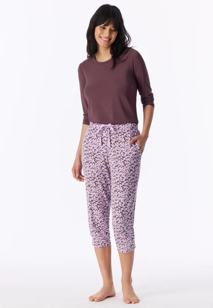Schiesser Hose 3/4-lang mit Bündchen Flieder gemustert - Mix+Relax für Damen, Größe S, 95 % Modal, 5 % Elasthan