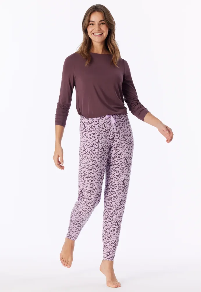 Schiesser Hose mit Bündchen Flieder gemustert - Mix+Relax für Damen, Größe XS, 95 % Modal, 5 % Elasthan