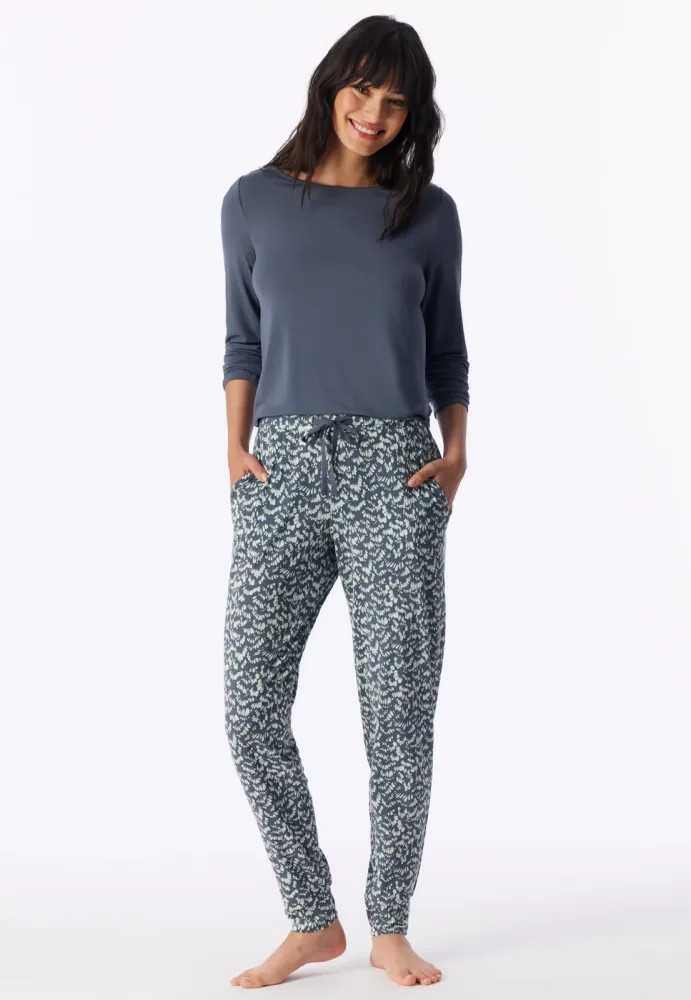 Schiesser Hose mit Bündchen Blau/Weiss gemustert - Mix+Relax für Damen, Größe M, 95 % Modal, 5 % Elasthan
