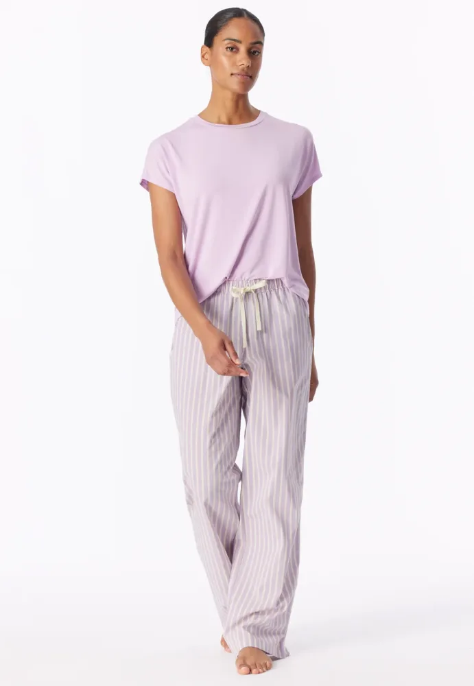 Schiesser Hose Flieder/Weiss gestreift - Mix+Relax für Damen, Größe XS, 82 % Baumwolle, 17 % Polyester, 1 % Elasthan
