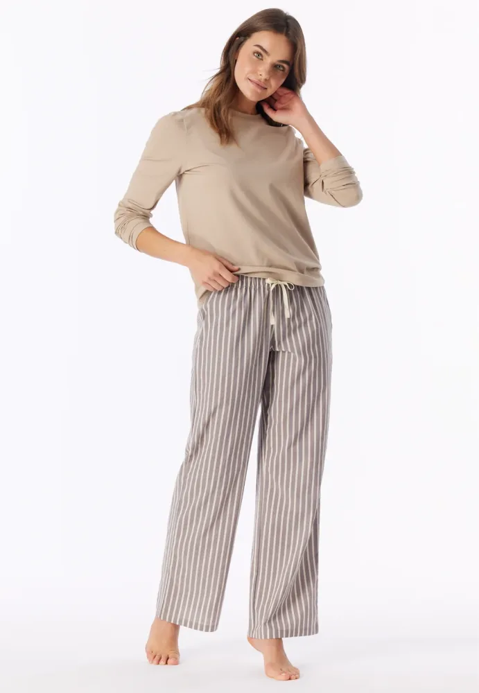 Schiesser Hose Braun/Weiss gestreift - Mix+Relax für Damen, Größe S, 82 % Baumwolle, 17 % Polyester, 1 % Elasthan