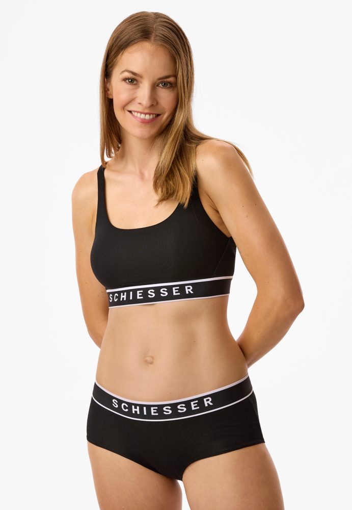 Schiesser Bustier Doppelripp Schwarz - Pure Rib für Damen, Größe 36, 50 % Baumwolle, 5 % Elasthan, 45 % Modal