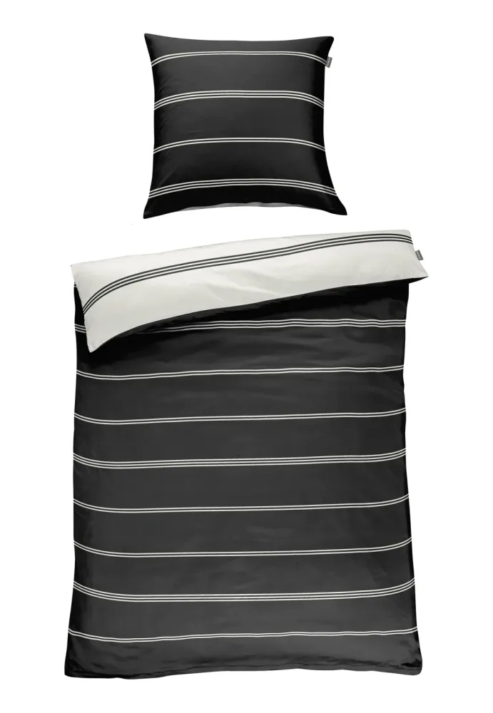 Schiesser Bettwäscheset 2-teilig Braun/Weiss gestreift - SCHIESSER Home, Größe 135*200, 100 % Baumwolle