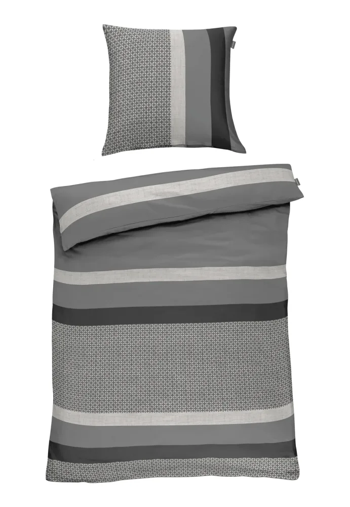 Schiesser Bettwäscheset 2-teilig Grau gemustert - SCHIESSER Home, Größe 135*200, 100 % Baumwolle