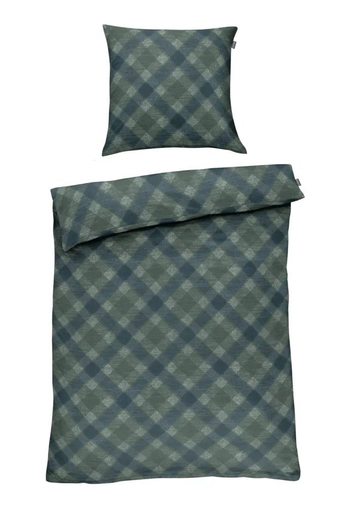 Schiesser Bettwäscheset 2-teilig Petrol/Grün kariert - SCHIESSER Home, Größe 135*200, 100 % Baumwolle