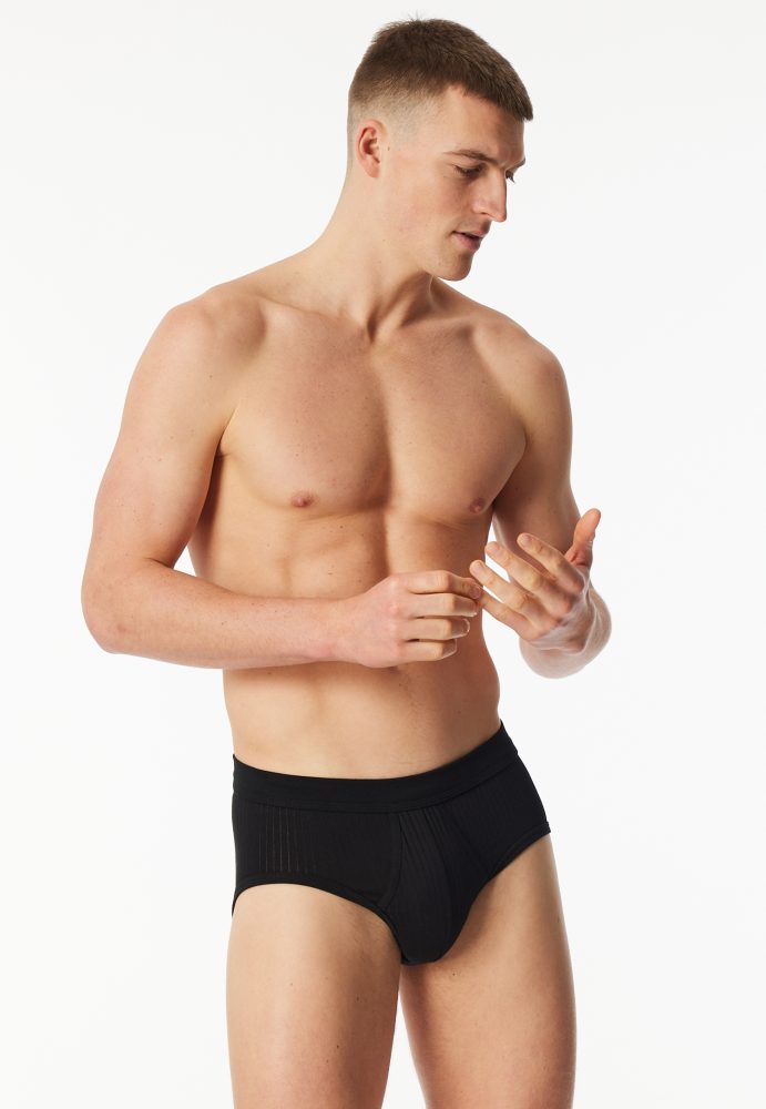 Schiesser Slip mit Eingriff 2er-Pack Schwarz - Authentic für Herren, Größe M, 95 % Baumwolle, 5 % Elasthan