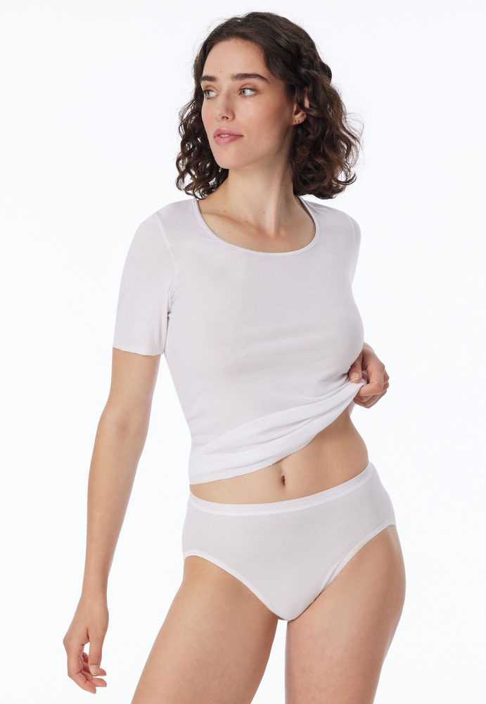 Schiesser High Waist Slip Feinripp Weiss - Luxury für Damen, Größe S, 97 % Baumwolle, 3 % Elasthan