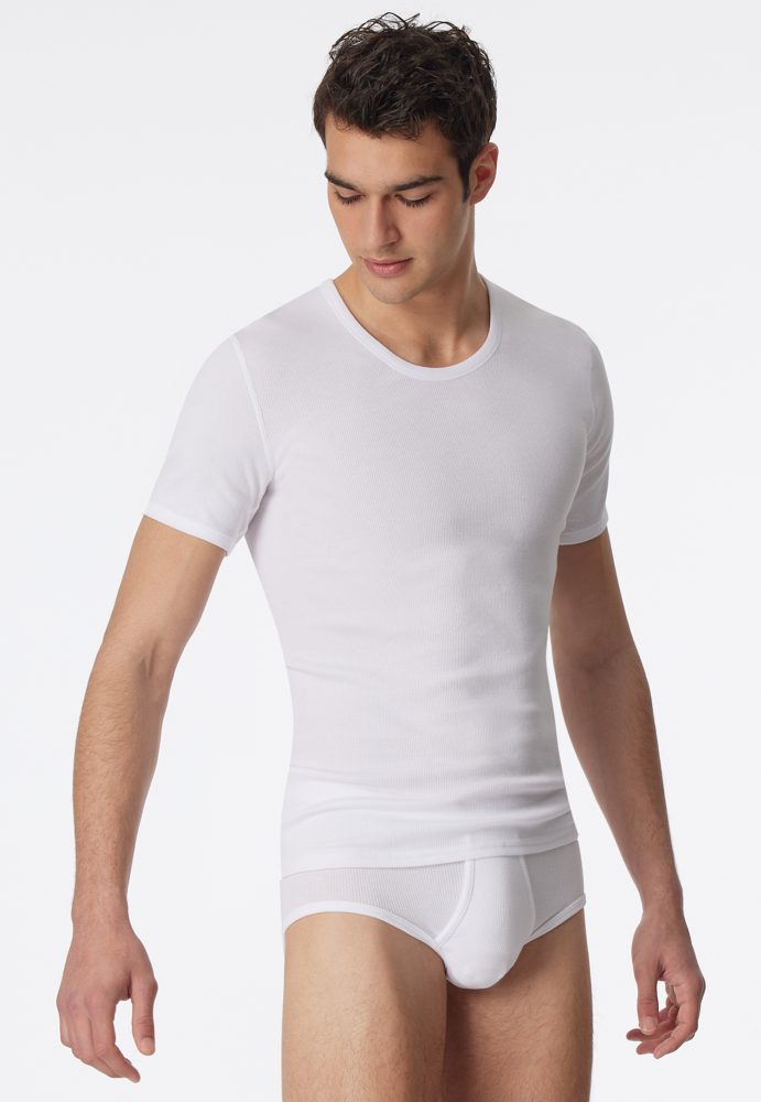Schiesser T-Shirt Doppelripp Weiss - Essentials für Herren, Größe M, 100 % Baumwolle