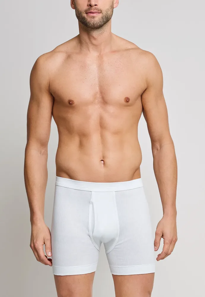 Schiesser Enge Boxershorts Doppelripp mit Eingriff Weiss - Essentials für Herren, Größe XL, 100 % Baumwolle