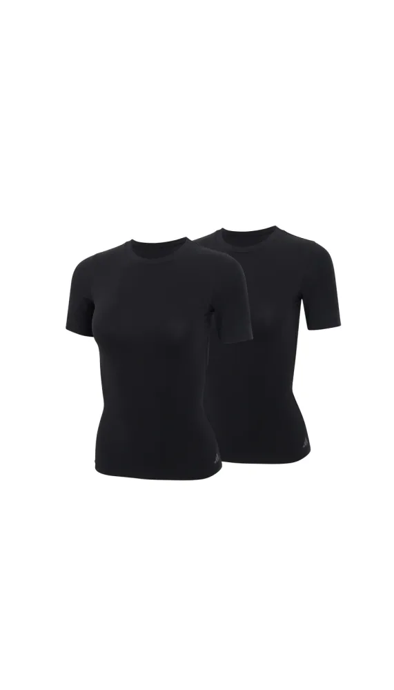 Schiesser T-Shirt 2er-Pack Schwarz - ADIDAS für Damen, Größe M, 5 % Elasthan, 48 % Modal, 47 % Baumwolle