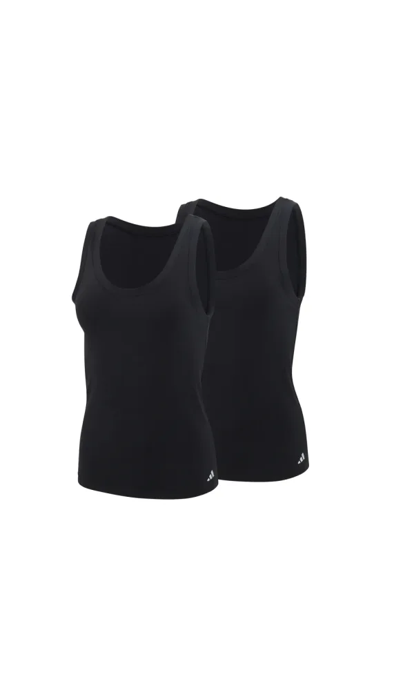 Schiesser Tank Top 2er-Pack Schwarz - ADIDAS für Damen, Größe L, 5 % Elasthan, 48 % Modal, 47 % Baumwolle