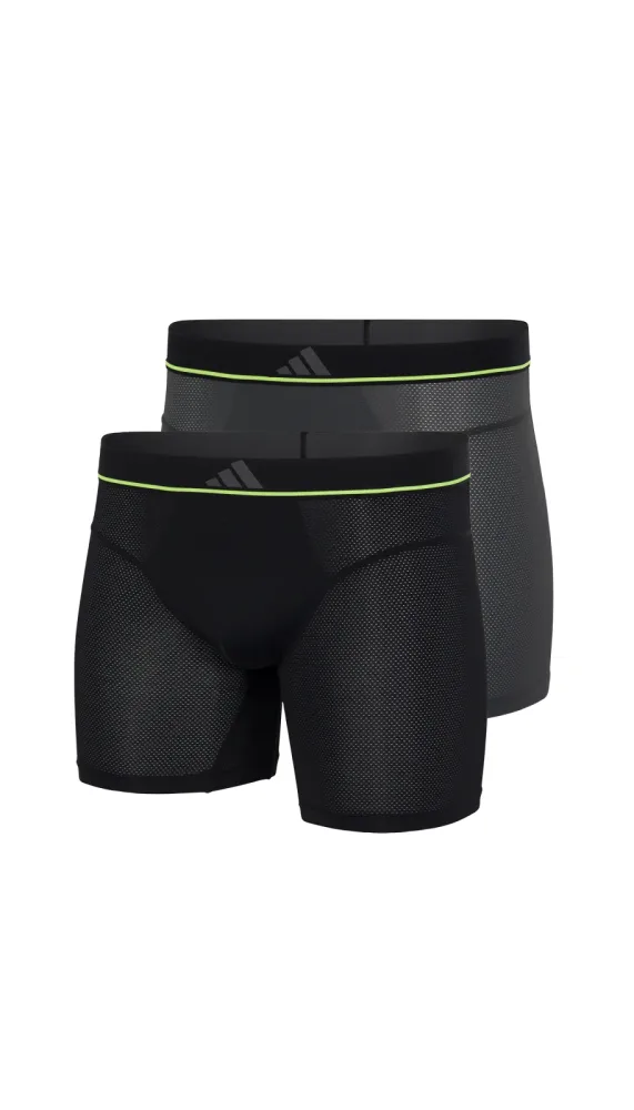 Schiesser Enge Boxershorts lang 2er-Pack Schwarz/Grau - ADIDAS für Herren, Größe S, 87 % Polyamid, 13 % Elasthan