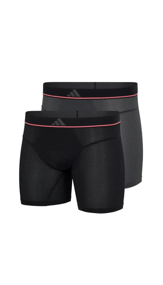 Schiesser Enge Boxershorts lang 2er-Pack Schwarz/Grau/Rot - ADIDAS für Herren, Größe XL, 87 % Polyamid, 13 % Elasthan