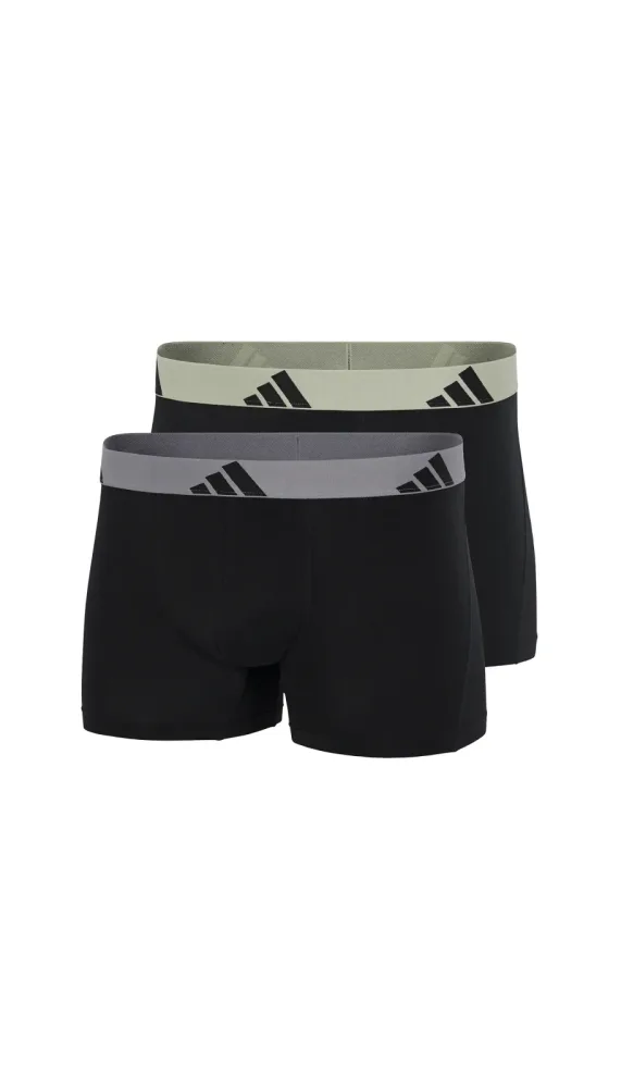 Schiesser Enge Boxershorts lang 2er-Pack Schwarz/Grün/Grau - ADIDAS für Herren, Größe L, 95 % Baumwolle, 5 % Elasthan