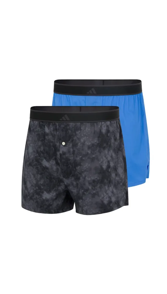 Schiesser Boxershorts mit Knopfleiste 2er-Pack Schwarz/Blau - ADIDAS für Herren, Größe M, 100 % Baumwolle