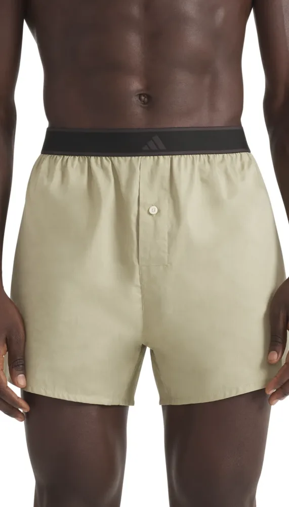 Schiesser Boxershorts mit Knopfleiste 2er-Pack Oliv/Khaki - ADIDAS für Herren, Größe M, 100 % Baumwolle