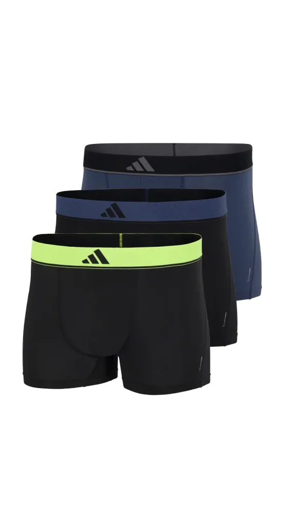 Schiesser Enge Boxershorts lang 3er-Pack Blau/Schwarz - ADIDAS für Herren, Größe XL, 85 % Polyester, 15 % Elasthan