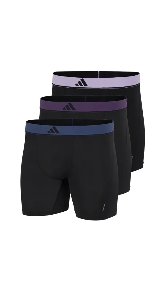 Schiesser Enge Boxershorts lang 3er-Pack Schwarz/Lila/Blau - ADIDAS für Herren, Größe XL, 85 % Polyester, 15 % Elasthan