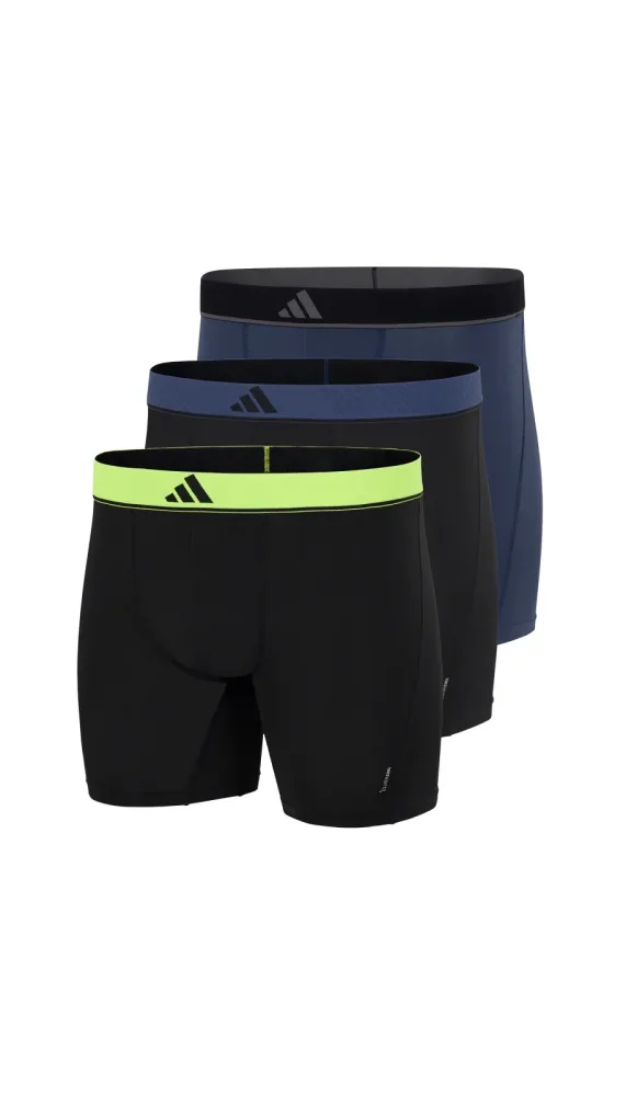 Schiesser Enge Boxershorts lang 3er-Pack Blau/Schwarz - ADIDAS für Herren, Größe M, 85 % Polyester, 15 % Elasthan