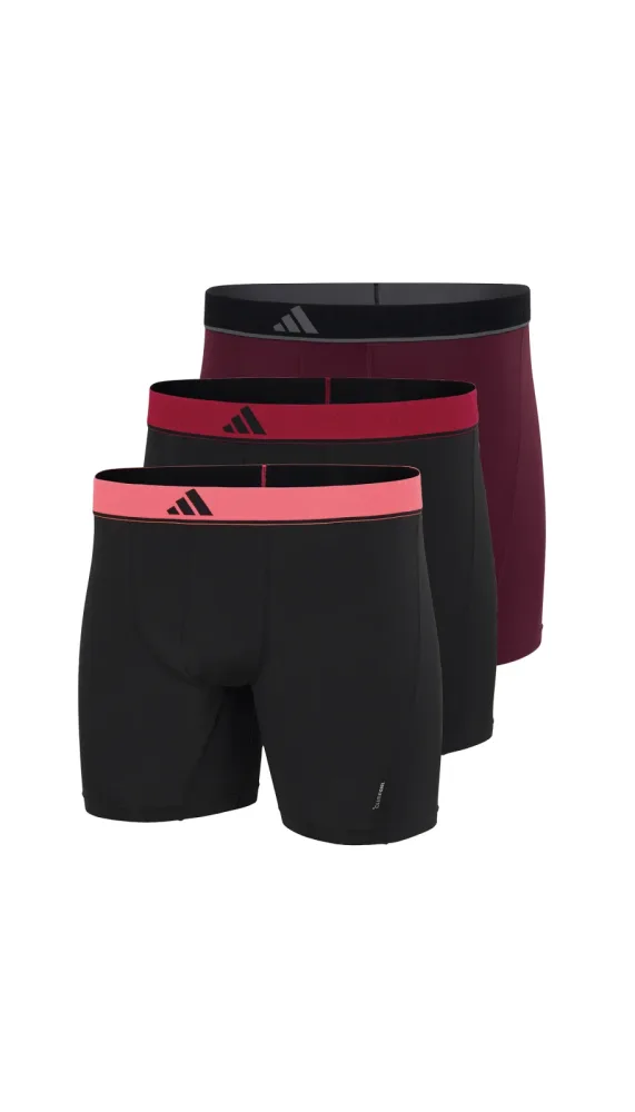 Schiesser Enge Boxershorts lang 3er-Pack Schwarz/Bordeaux - ADIDAS für Herren, Größe M, 85 % Polyester, 15 % Elasthan