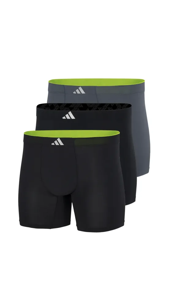 Schiesser Enge Boxershorts lang 3er-Pack Schwarz/Grau - ADIDAS für Herren, Größe S, 93 % Polyester, 7 % Elasthan