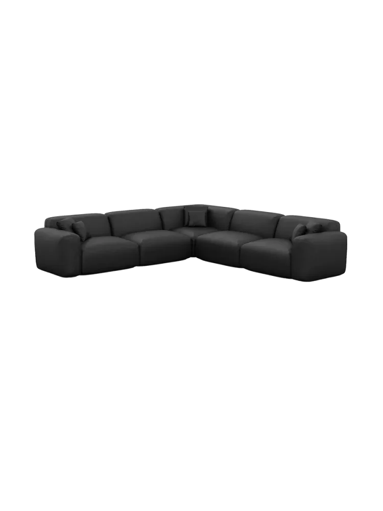 5-Sitzer Design Echtleder Ecksofa „Aras“ Echtleder Schwarz BLOOMINGLOFT Collection