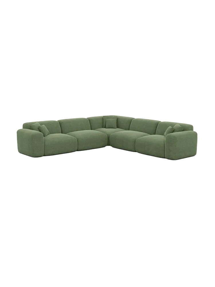 5-Sitzer Design Ecksofas „Aras“ mit Strukturstoff-Bezug Strukturstoff Grün BLOOMINGLOFT Collection