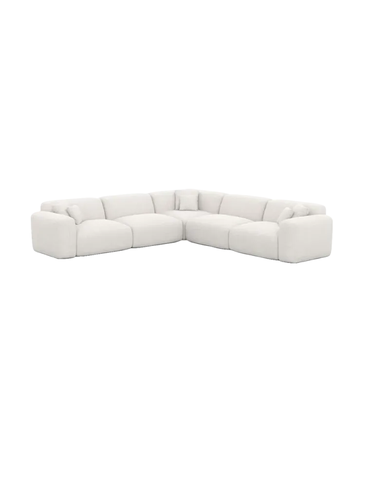 5-Sitzer Design Ecksofas „Aras“ mit Strukturstoff-Bezug Strukturstoff Weiss BLOOMINGLOFT Collection