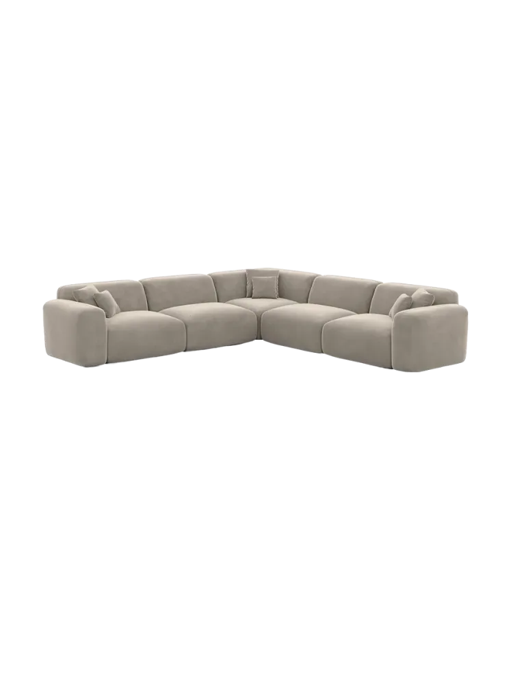 5-Sitzer Design Ecksofa „Aras“ mit Samtbezug Samtbezug Beige dunkel BLOOMINGLOFT Collection