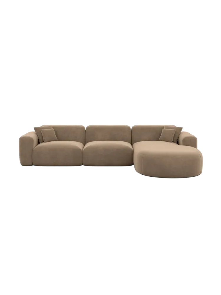 4-Sitzer Design Ecksofa „Aras“ mit Samtbezug Samtbezug Braun BLOOMINGLOFT Collection