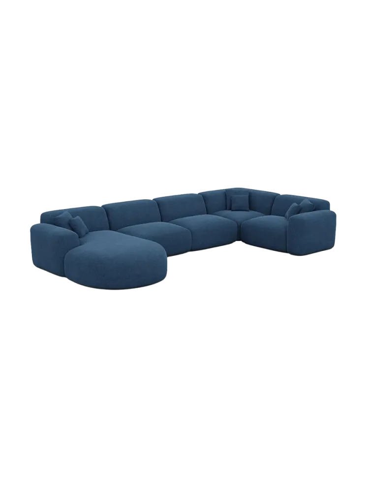 6-Sitzer Design Panorama-Sofa „Aras XL“ mit Strukturstoff-Bezug Strukturstoff Dunkelblau BLOOMINGLOFT Collection