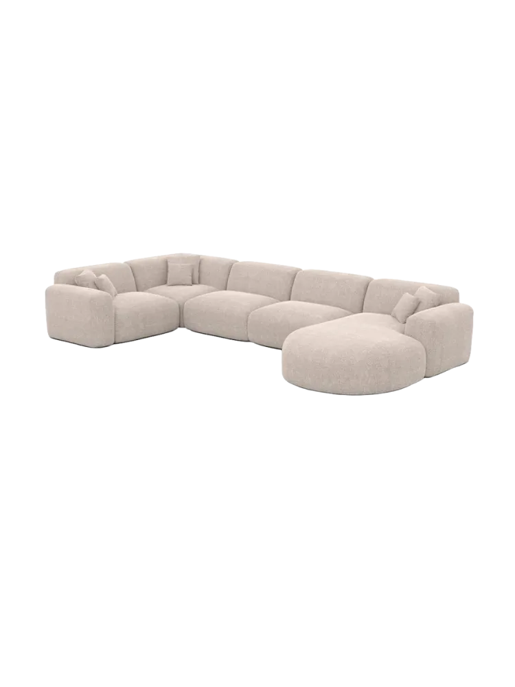 6-Sitzer Design Panorama-Sofa „Aras XL“ mit Strukturstoff-Bezug Strukturstoff Beige BLOOMINGLOFT Collection