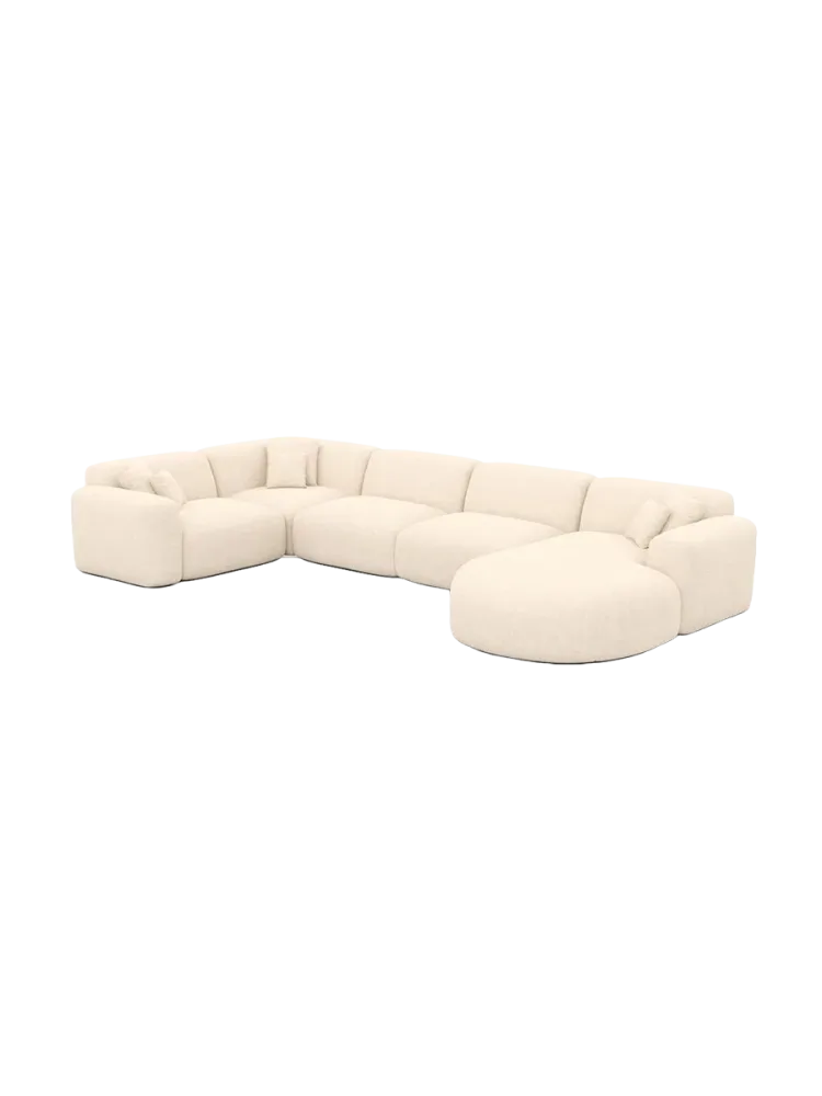 6-Sitzer Design Panorama-Sofa „Aras XL“ mit Strukturstoff-Bezug Strukturstoff Cream BLOOMINGLOFT Collection