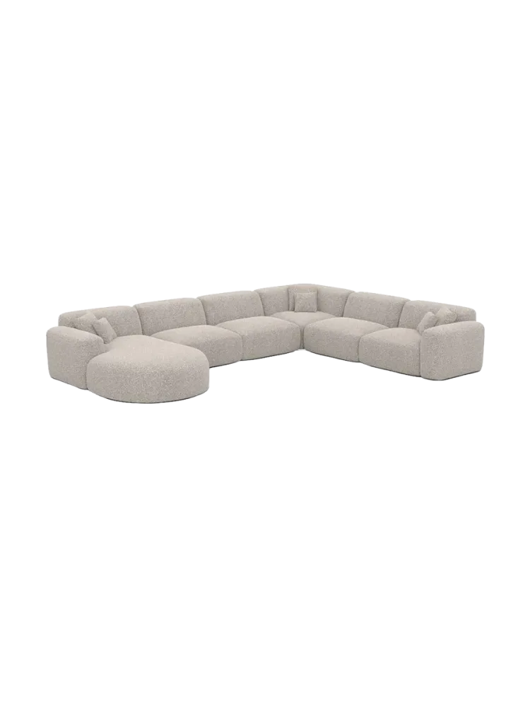 7-Sitzer Design Panorama-Sofa „Aras XXL“ mit Bouclé-Bezug Bouclé Toffee BLOOMINGLOFT Collection