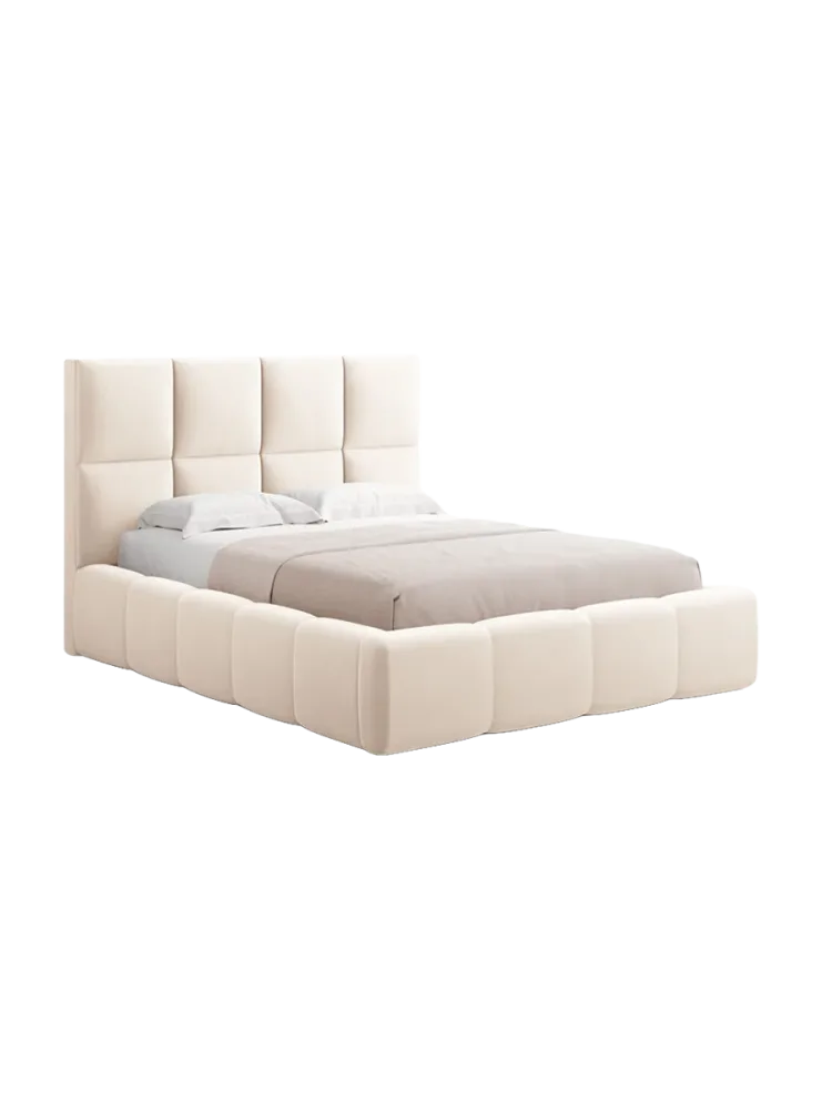 Design Polsterbett „Isa“ mit Ablagefach, Samt Light Beige chosen by Bloomingloft