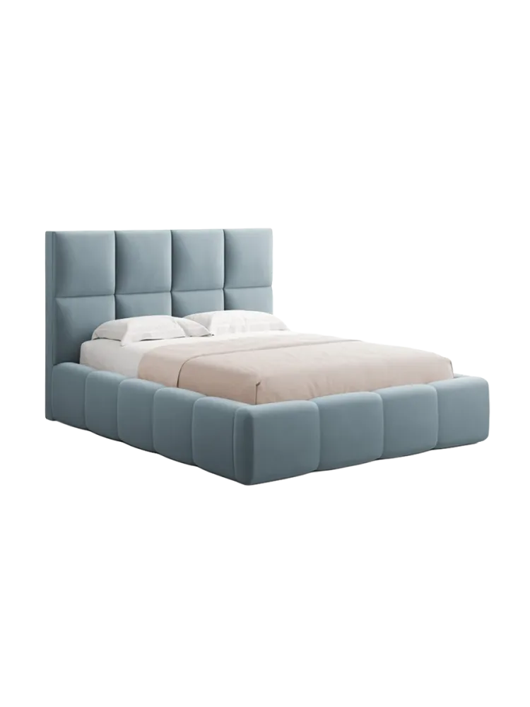 Design Polsterbett „Isa“ mit Ablagefach, Samt Hellblau chosen by Bloomingloft