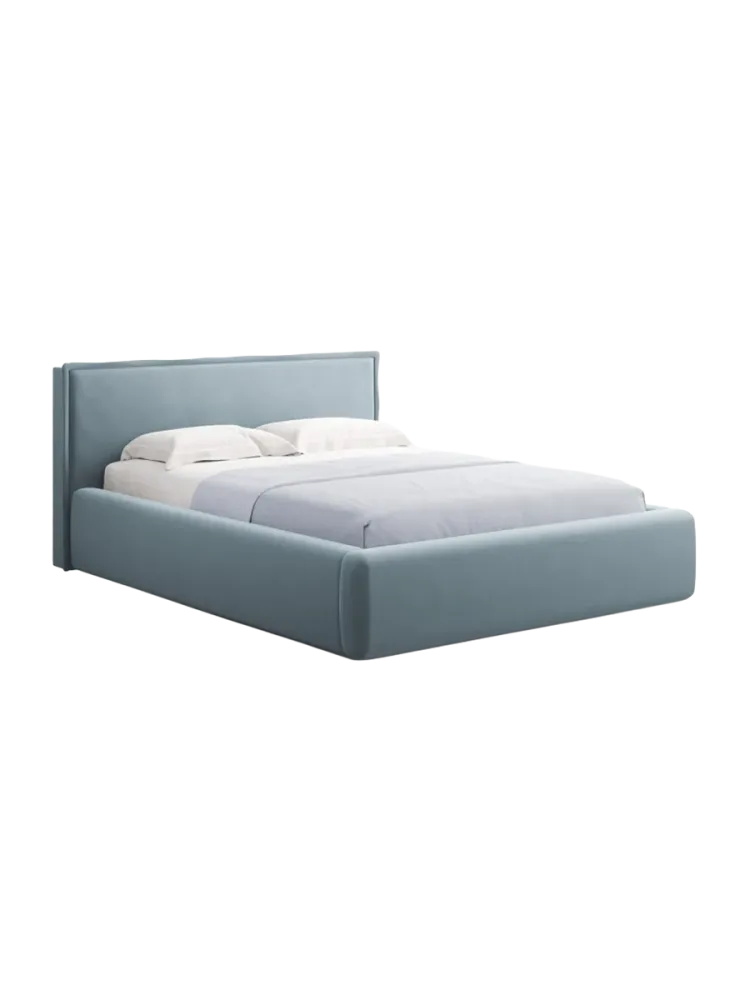 Design Polsterbett „Tena“ mit Ablagefach, Samt Hellblau chosen by Bloomingloft
