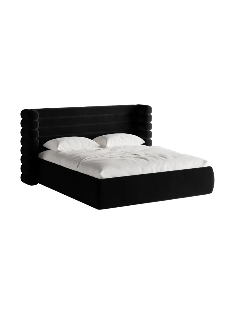 Design Polsterbett „Mount“ mit Ablagefach - Samt Schwarz Chosen by Bloomingloft