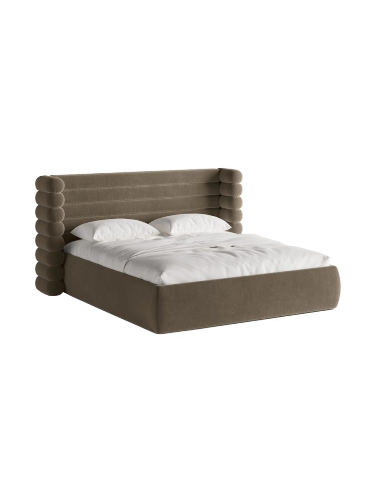 Design Polsterbett „Mount“ mit Ablagefach - Samt Greige Chosen by Bloomingloft