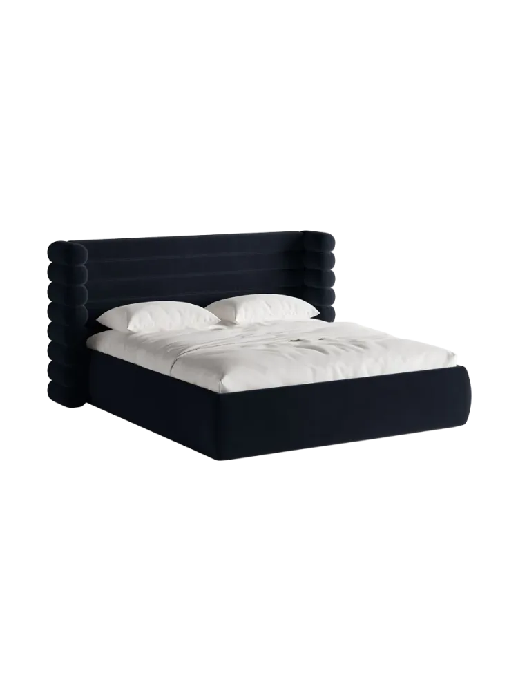 Design Polsterbett „Mount“ mit Ablagefach - Samt Dunkelgrau Chosen by Bloomingloft