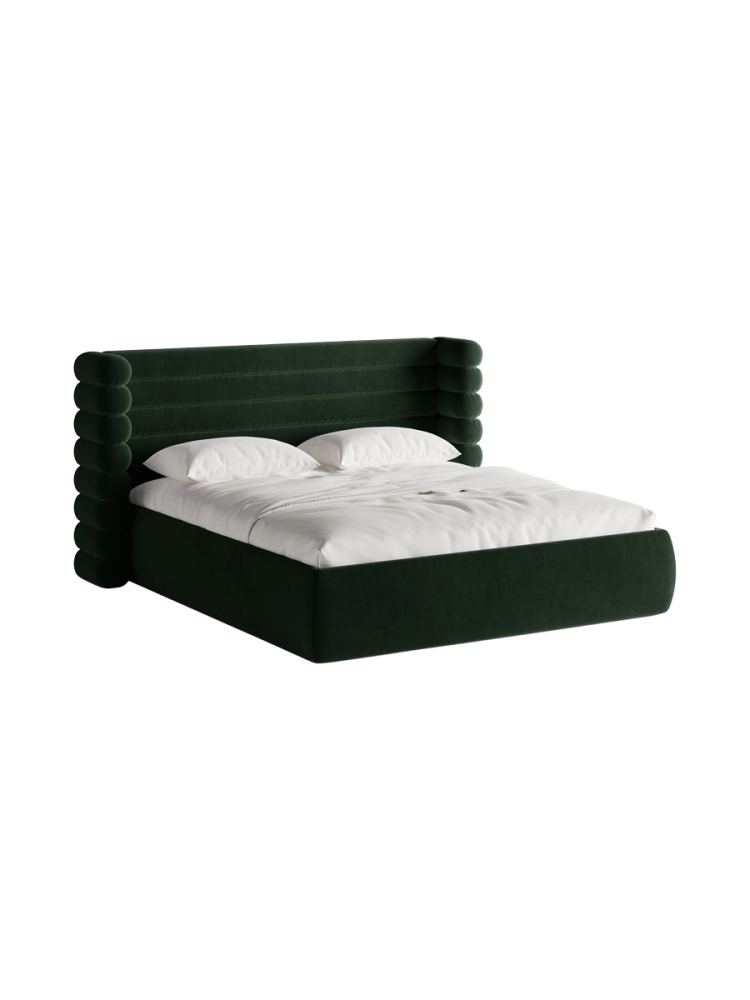 Design Polsterbett „Mount“ mit Ablagefach - Samt Flaschengrün Chosen by Bloomingloft