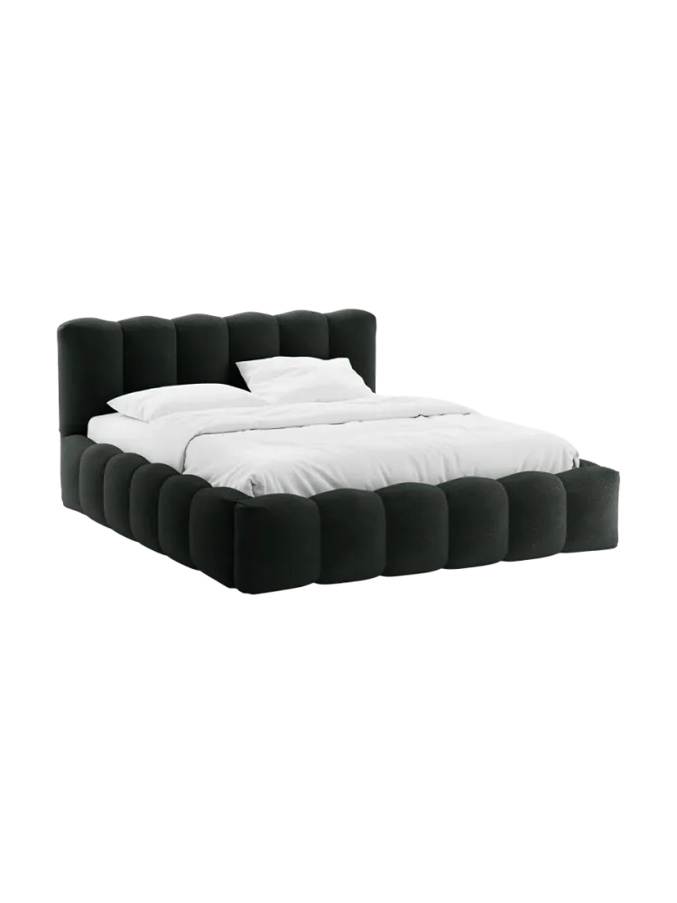 Design Polsterbett „Lupine“ mit Ablagefach - Bouclé Schwarz Chosen by Bloomingloft
