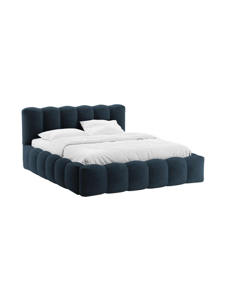 Design Polsterbett „Lupine“ mit Ablagefach - Bouclé Dunkelblau Chosen by Bloomingloft